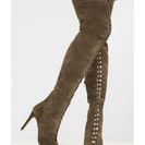 Incaltaminte Femei CheapChic Velvet Vibe Thigh-high Lace-up Boots Olive