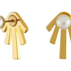 Rebecca Minkoff Pearl/Bar Front to Back Earrings Gold Toned/Pearl