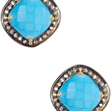 Savvy Cie Turquoise & White Topaz Square Stud Earrings Yellow-Black-White