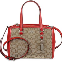 COACH Stanton 26 Carryall Jacquard Leather Handbag - Khaki/True Red N/A
