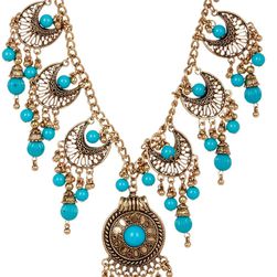 Natasha Accessories Multi Station Shaky Necklace ANT GLD-TURQ