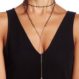 Free Press Delicate Cross Rosary Choker BLACK-GOLD