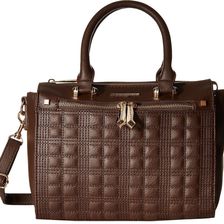 Rampage Plaid Quilted Satchel Dark Brown