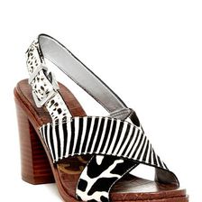 Incaltaminte Femei Sam Edelman Ivy Genuine Calf Hair Open Toe Sandal BLK-WHT