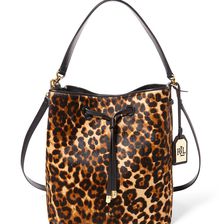 Ralph Lauren Dryden Haircalf Drawstring Bag Leopard