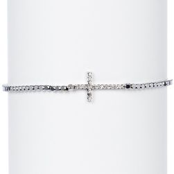 Fossil Pave Crystal Cross Beaded Bracelet SILVER