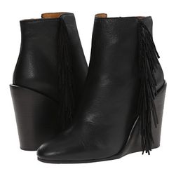 Incaltaminte Femei See by Chloe Pebbled Leather Wedge Bootie with A Fringe Black