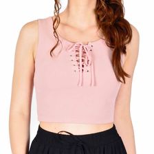 Top casual roz scurt cu siret W2126R