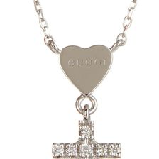 Gucci 18K White Gold Trademark Heart & Diamond Cross Pendant Necklace - 0.06 ctw WHITE GOLD W-DIAMONDS