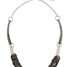 Steve Madden Wavy Rings Collar Necklace SILVER AND HEMATITE