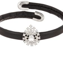 Natasha Accessories Leather Cuff Bracelet with Mini Tear Drop BLACK-SILVER