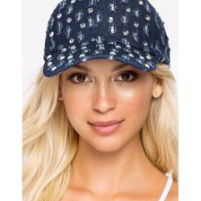 Accesorii Femei CheapChic Vertical Distressed Rhinestone Denim Cap Dk Wash Denim