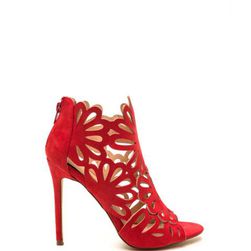 Incaltaminte Femei CheapChic To The Petal Caged Faux Suede Heels Red