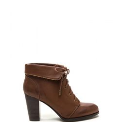 Incaltaminte Femei CheapChic Fold Move Faux Leather Lace-up Booties Chestnut