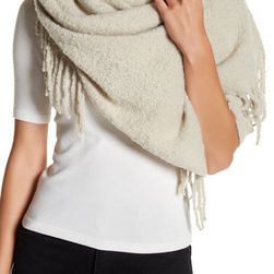 Accesorii Femei Modena Solid Plush Boucle Blanket Scarf WHITE-GREY