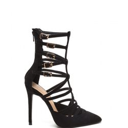 Incaltaminte Femei CheapChic Caged Over Faux Suede Heels Black