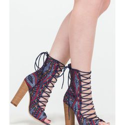 Incaltaminte Femei CheapChic Simply Bootie-ful Lace-up Tribal Heels Blue
