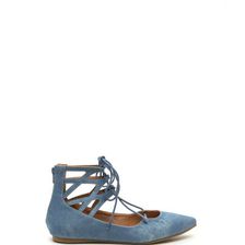 Incaltaminte Femei CheapChic Point It Out Lace-up Faux Denim Flats Denim