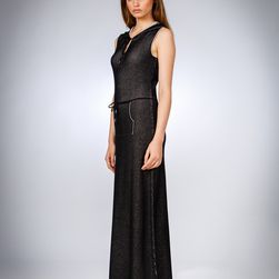 Rochie neagra, tricotata, lunga, cu gluga, Be You