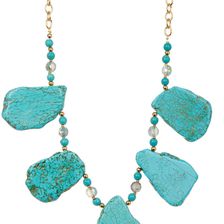 Natasha Accessories Semi Precious Stone Statement Necklace GLD-TURQ