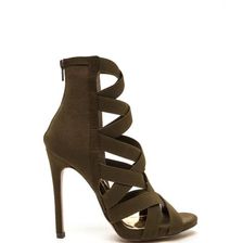 Incaltaminte Femei CheapChic Night Life Caged Faux Suede Heels Olive
