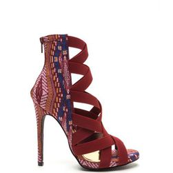 Incaltaminte Femei CheapChic Tapestry Trick Strappy Print Heels Wine