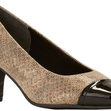 Walking Cradles Race Taupe & Gold Lizard Print/Black Patent