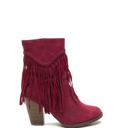 Incaltaminte Femei CheapChic Fringe Value Faux Suede Booties Wine