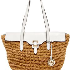 Michael Kors Naomi Large Straw Leather Tote OPTIC WHIT