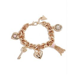 Bijuterii Femei GUESS Gold-Tone and Pink Link Charm Bracelet gold