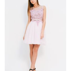 Rochie lila, din tulle, cu aplicatii din dantela, Lina, Oana Nutu