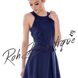 Rochie bleumarin, eleganta, din jacquard, Roh