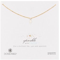 Dogeared Two-Tone Sparkle Bead Teeny Cross Necklace GOLD