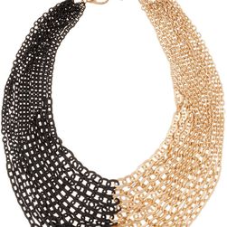 Natasha Accessories Two-Tone Chain Bib Necklace BLK-GLD
