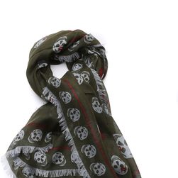 Alexander McQueen Skull Scarf OLIVE LIGHT GREY
