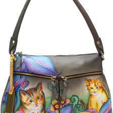 Anuschka Handbags Zip Top with Expandable Pockets Cats in Wonderland