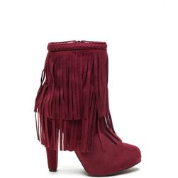 Incaltaminte Femei CheapChic Focus On Fringe Faux Suede Booties Berry