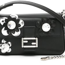 Fendi Nappa Micro Baguette Shiny Flowers NERO ARGENTO PALLADIO