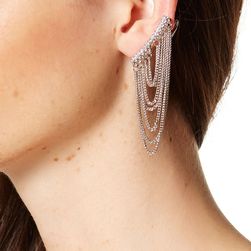 Free Press Curved Bar & Draped Chain Mismatched Earrings CLEAR-RHODIUM