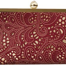 Jessica McClintock Carla Metallic Lace Framed Clutch Wine