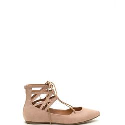 Incaltaminte Femei CheapChic Point It Out Laced Faux Suede Flats Nude