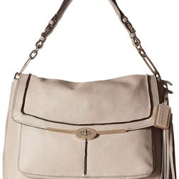 COACH Madison Pinnacle Text Leather Large Shoulder Flap Grey Birch