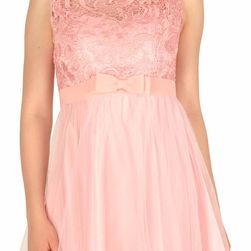 Rochie roz cu broderie si fundita talie 5072R