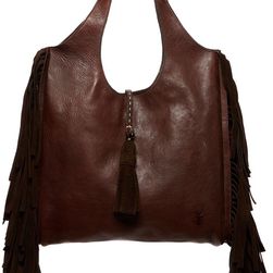 Frye Farrah Fringe Leather Shoulder Bag DARK BROWN