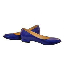 Balerini albastri din piele naturala