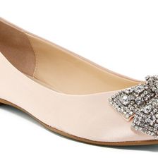 Betsey Johnson Ever Rhinestone Bow Satin Flat CHAMPAGNE SATIN