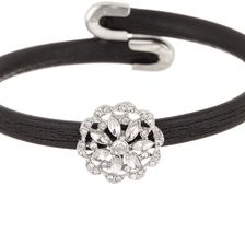 Natasha Accessories Leather Cuff Bracelet with Mini Flower Crystal SILVER CRYSTAL
