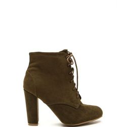 Incaltaminte Femei CheapChic Supreme Strut Faux Suede Lace-up Booties Olive