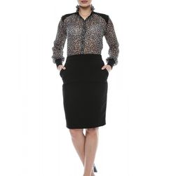 Fusta neagra, midi, office, cu buzunare laterale, Alliona, Giorgal