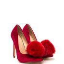 Incaltaminte Femei CheapChic You\'re Da Pom-pom Pointy Velvet Pumps Red